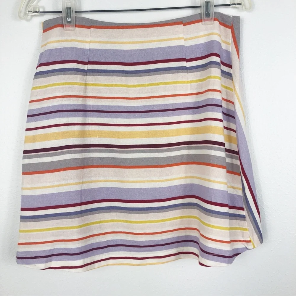 Lush Rainbow Striped Front Button Linen Micro Mini Skirt - Picture 5 of 8